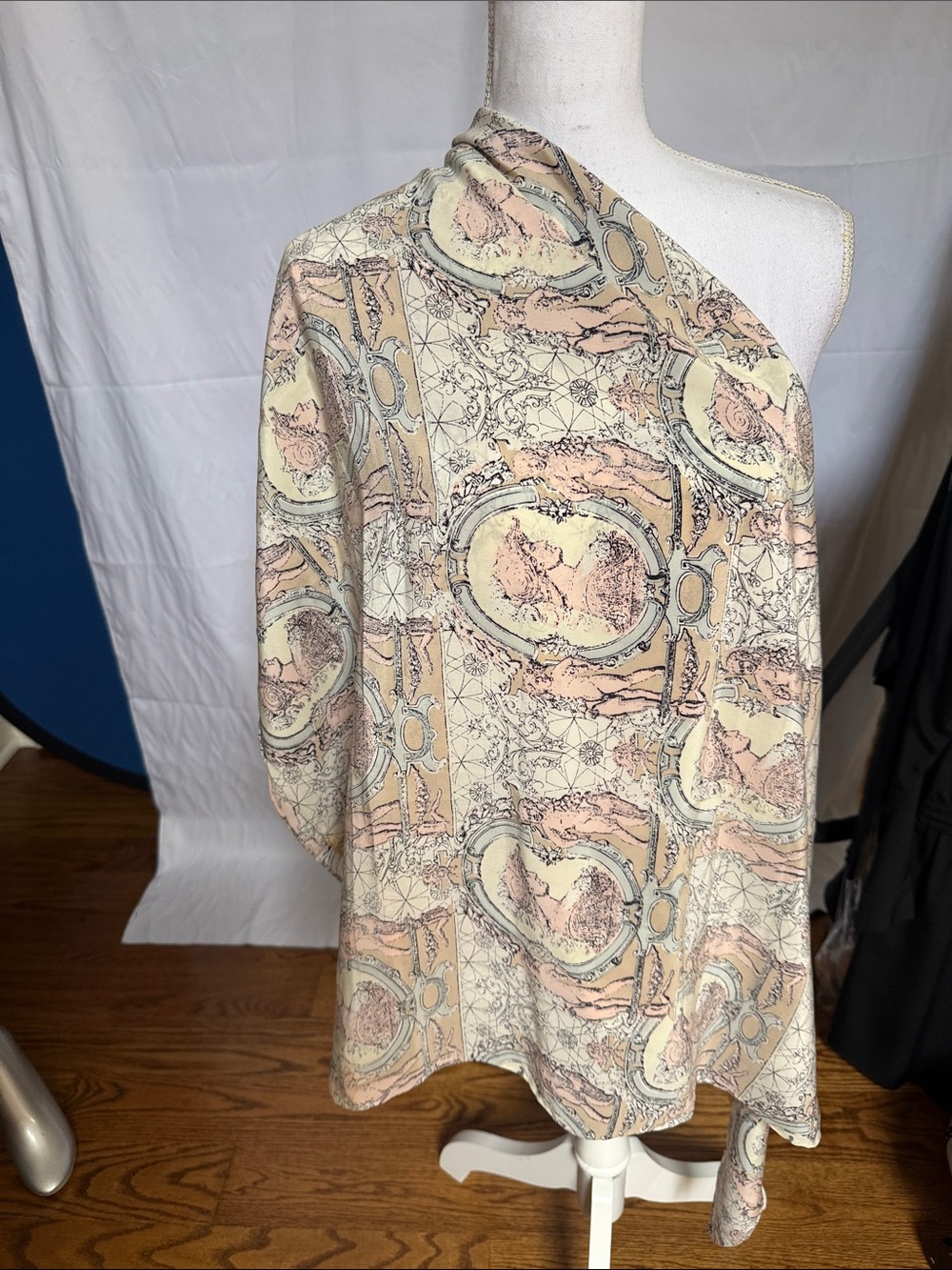 Silk Pastel Pink & Cream Ornate Print Scarf